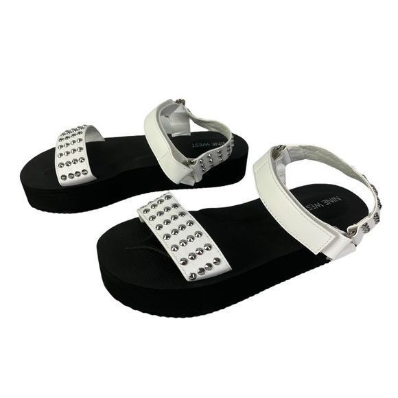 Nine West Sandals Womens Size‎ 8 Comehere3 White Studded Slip On Flats - Picture 7 of 11
